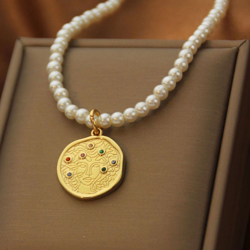 Naszyjnik ze stali tytanowej, nieblaknący, pozłacany, wisiorek na łańcuszku obojczykowym, dwanaście wisiorków zodiaku, biżuteria damska_voghion.com