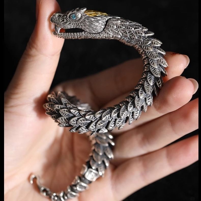 Sterling Silver Bracelet For Men High-End Sense Design Personality Medusa Rattlesnake Hip-Hop Dominant_voghion.com