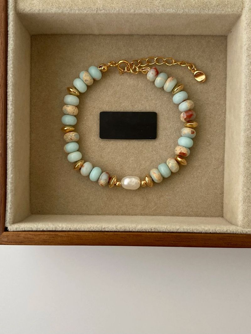 Turquoise Bracelet, Agate Bracelet, Tiger's Eye Blue Pattern Natural Freshwater Pearl Bracelet, Beaded Versatile Premium Stacked Gift Bracelet._voghion.com