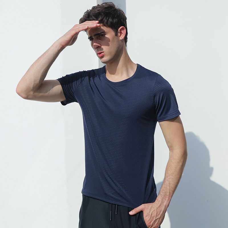Kurzes T-Shirt aus Eisseide für den Sommer, schnelltrocknend, dünnes Mesh, atmungsaktiv, Sport, übergroß, hohl, locker, Rundhalsausschnitt, halb_voghion.com