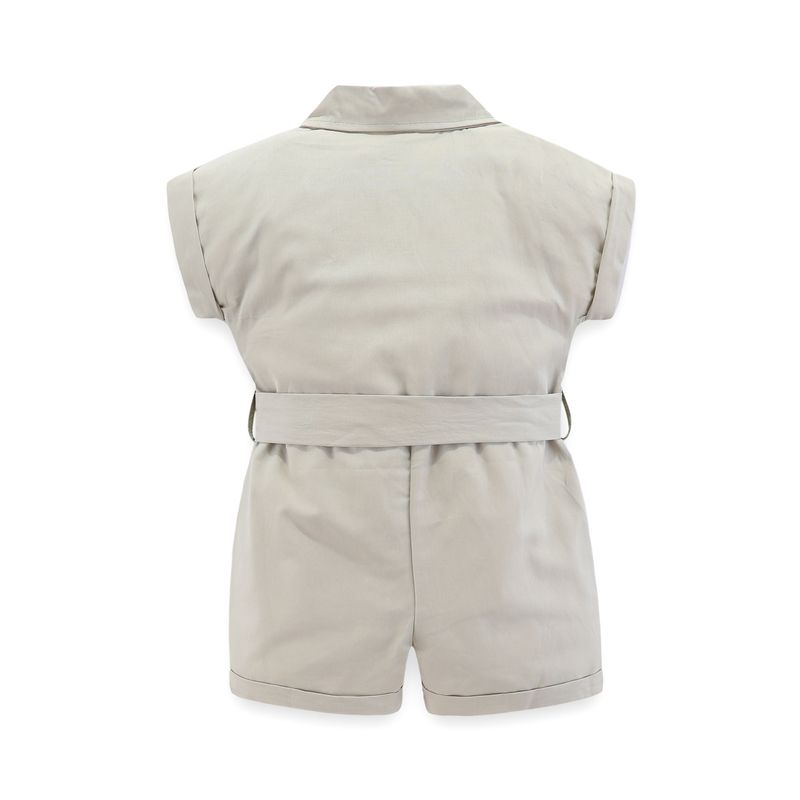 Kinderkleidung Sommermode für Mädchen Overalls einfarbig V-Ausschnitt Jumpsuit Shorts Kopfbedeckung_voghion.com