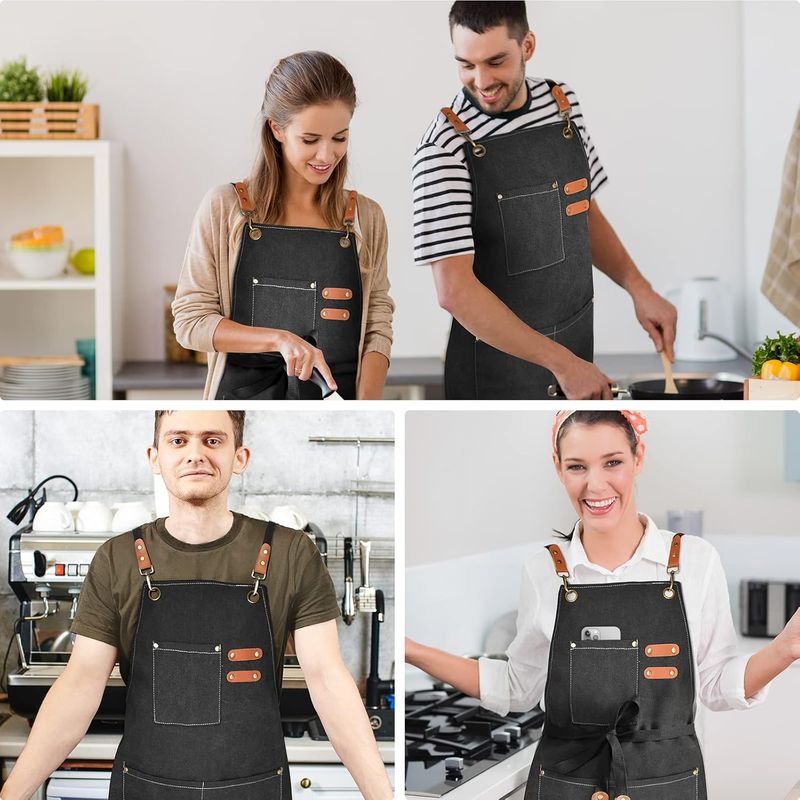 Chef Aprons For Men Women With Large Pockets, Cotton Canvas Cross Back Heavy Duty Adjustable Work Apron, Size M To XXL_voghion.com