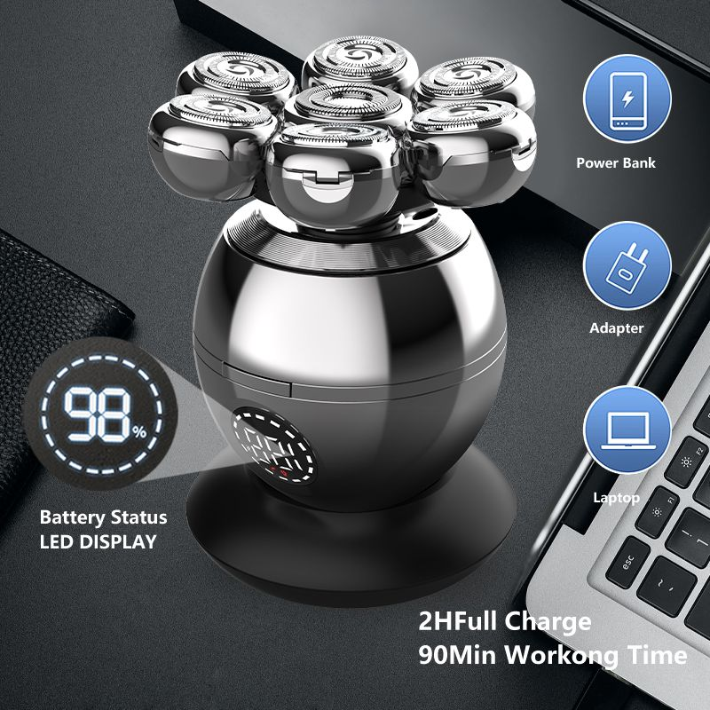 5 In 1 7D LCD Screen Beard Trimmer Washable Portable Usb Wireless Charging Electric Shaver Razor For Men_voghion.com