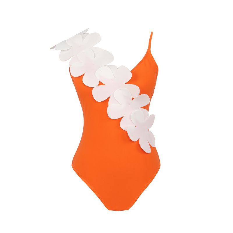 Traje de baño de una pieza Traje de baño con tirantes de flores tridimensionales de secado rápido_voghion.com
