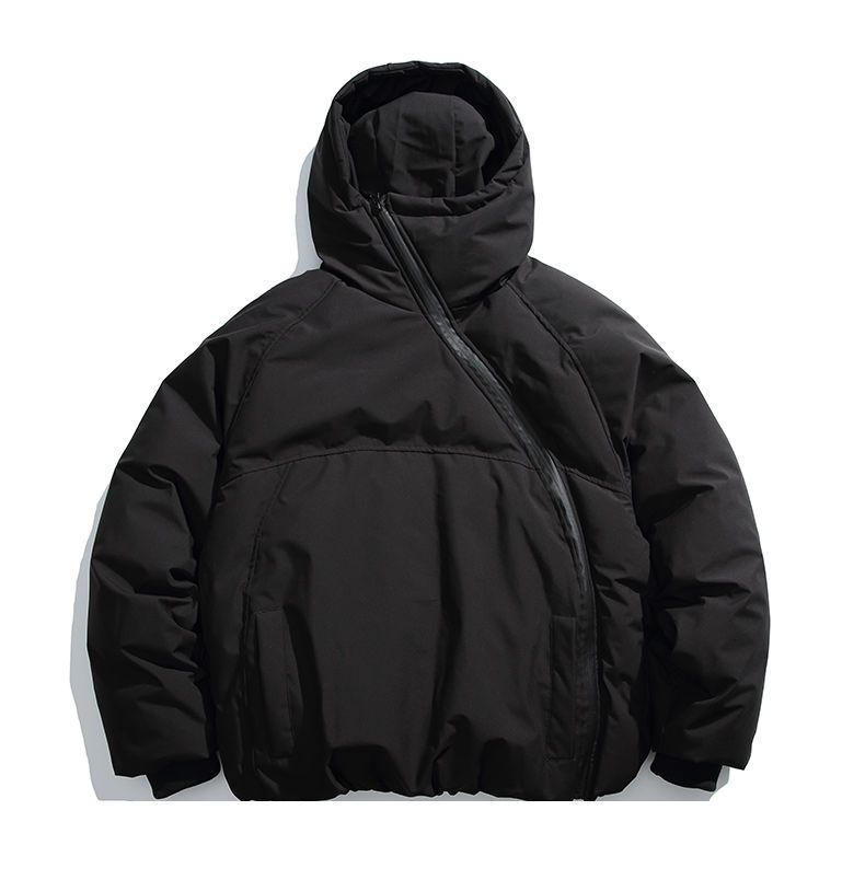 Piumino da uomo con cerniera diagonale – Elegante cappotto invernale con cappuccio e stile urbano_voghion.com