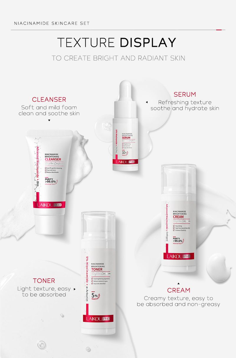 Laike PRO Niacinamid 4-teiliges Set Feuchtigkeitsspendende, feuchtigkeitsspendende, aufhellende Hautfarbe Hautpflegeprodukte Reinigung_voghion.com