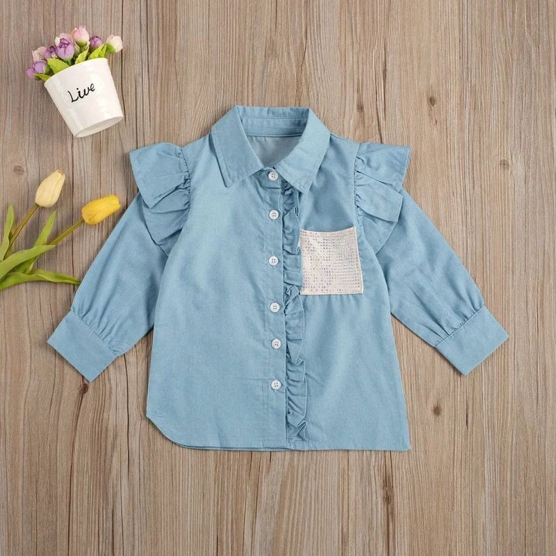 Abbigliamento per bambini Nuova giacca in denim con bottoni Camicia in denim a maniche lunghe_voghion.com
