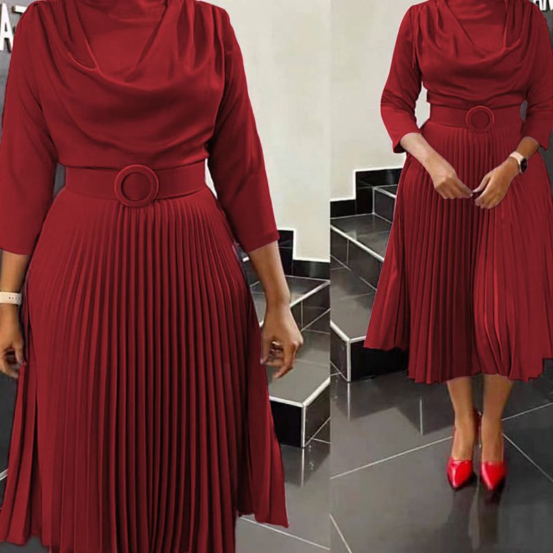 Moda donna africana taglie forti tinta unita plissettata_voghion.com