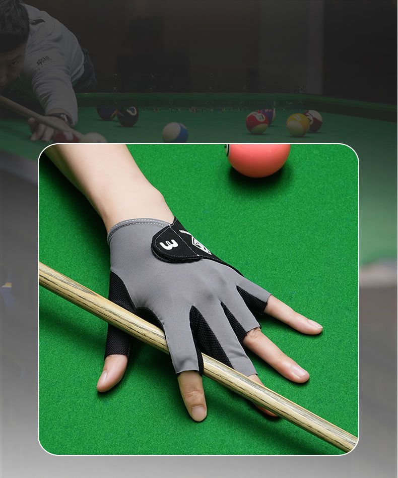 Luva de bilhar de meio dedo para mão esquerda, lisa, elástica, em seda gelada, respirável, antiderrapante, fina, com fecho de velcro._voghion.com