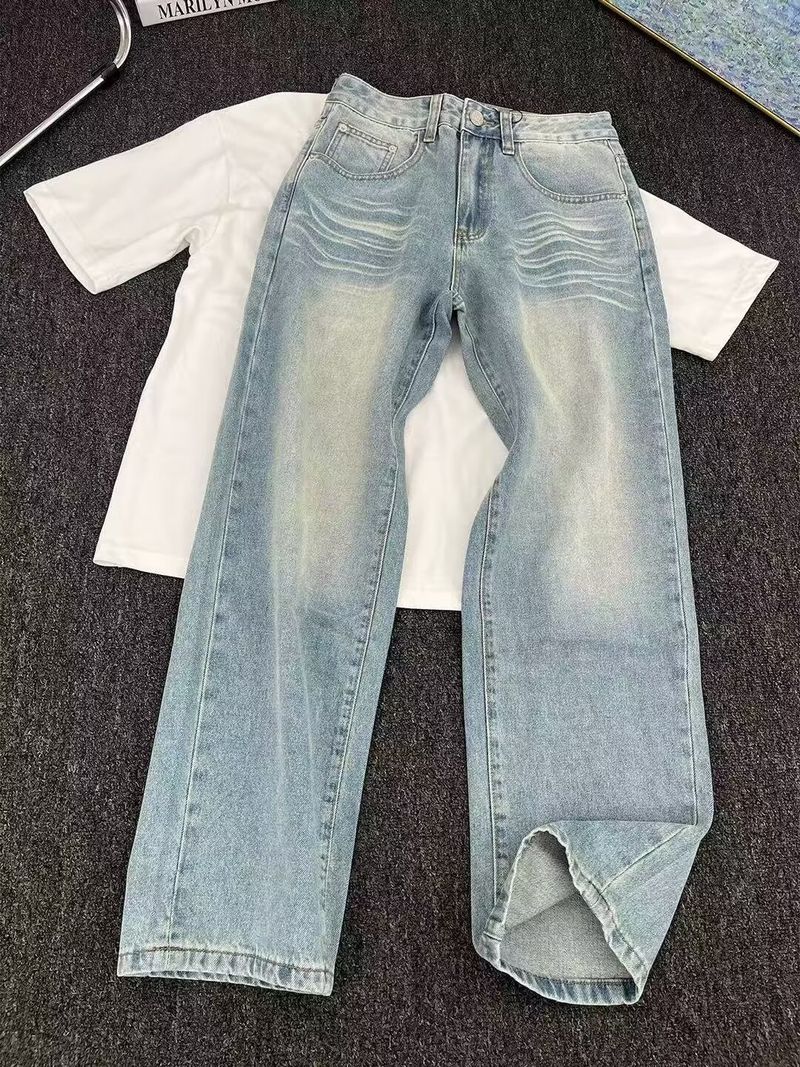 Jeans bootcut vintage da uomo High Street - Pantaloni in denim effetto consumato dalla vestibilità comoda per un abbigliamento casual_voghion.com