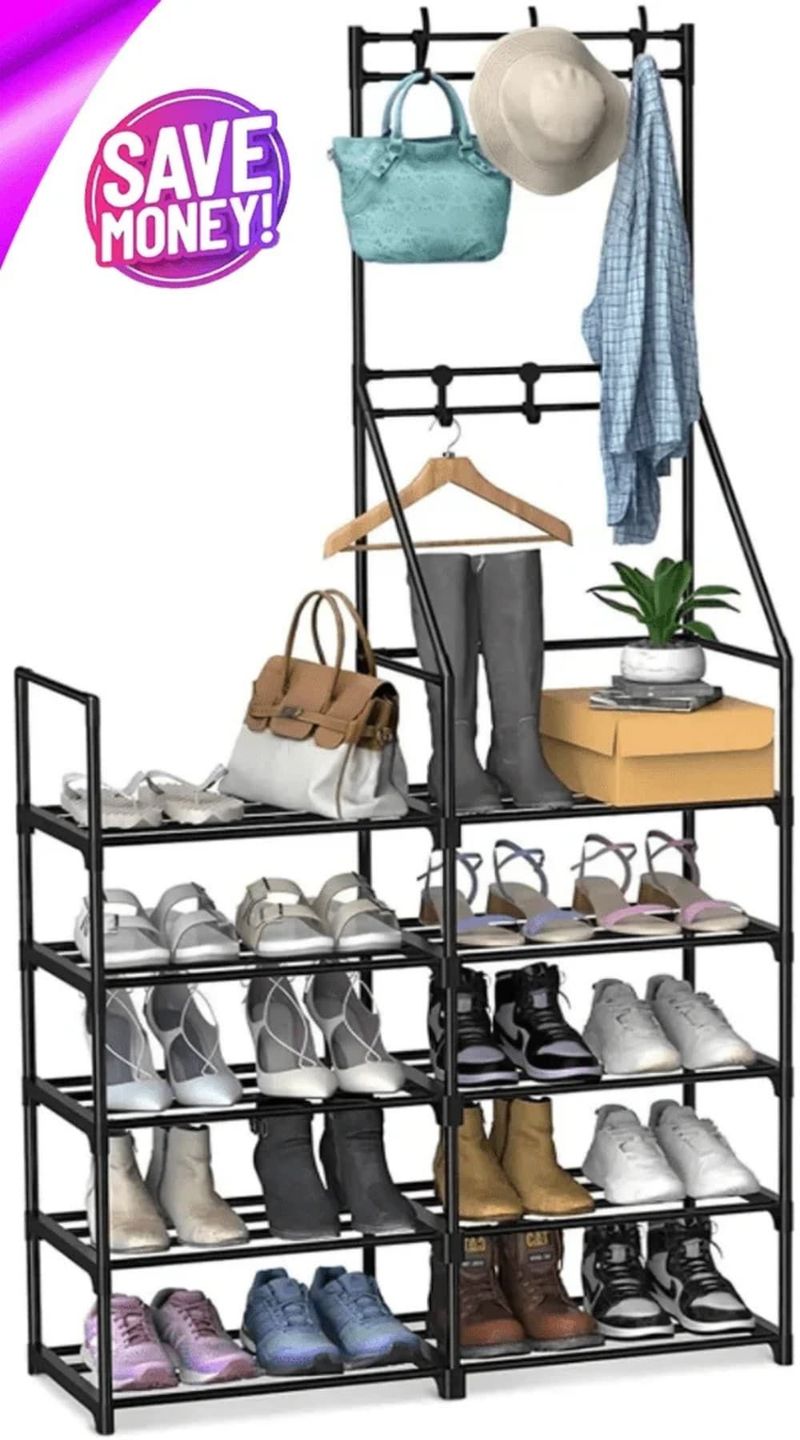 5-Tier Shoe Rack Shoe Storage Organizer, Freestanding Coat And Shoe Rack, 25-30 Pairs Shoe Shelf For Entryway Closet_voghion.com