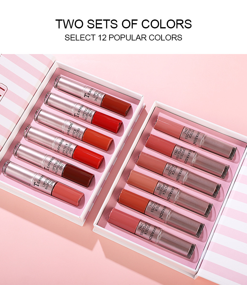 6-Piece Dual-Ended Non-Stick Matte Lip Color Set - Two-in-One Lip Gloss & Lipstick In Nude Mauve Shades, Ideal For Women_voghion.com