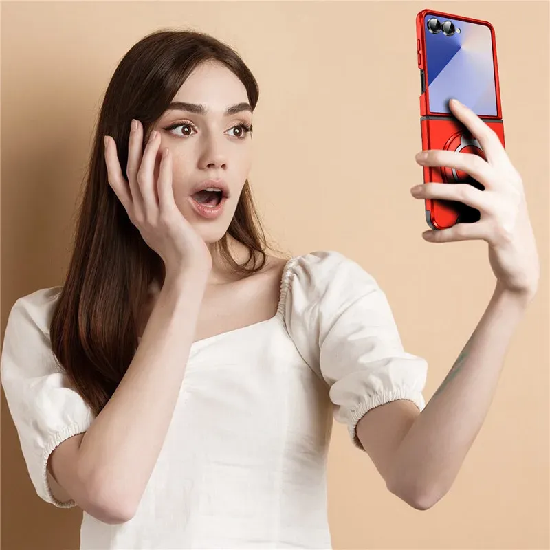 Fashion Magnetic 360° Rotatable Ring Holder Phone Case For Samsung Galaxy Z Flip 7 6 5 5G Camera Lens Protector_voghion.com