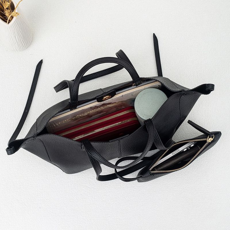 Elegante borsa tote da pendolare con mini borsa staccabile - Borsa a tracolla in pelle PU di alta qualità per donna, spaziosa borsa da lavoro e da viaggio in nero e marrone chiaro_voghion.com