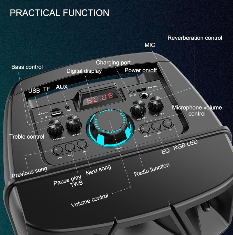 ZQS8210 High Power 8 Inch Dual Speaker Bluetooth Speaker Portable Wireless Microphone Square Dance Speaker_voghion.com