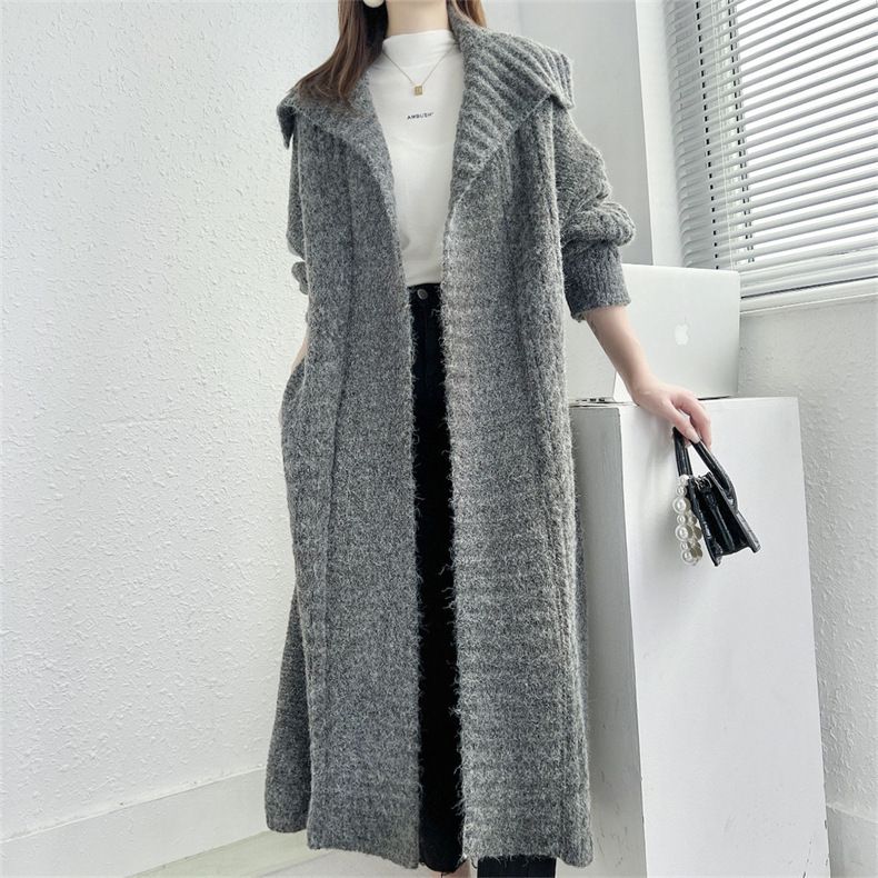 Ovrsizd Langer Cardigan - Dicker Mantel aus Wollbluse mit Schalkragen, 3D-Jacquard und lässigem Boho-Chic_voghion.com