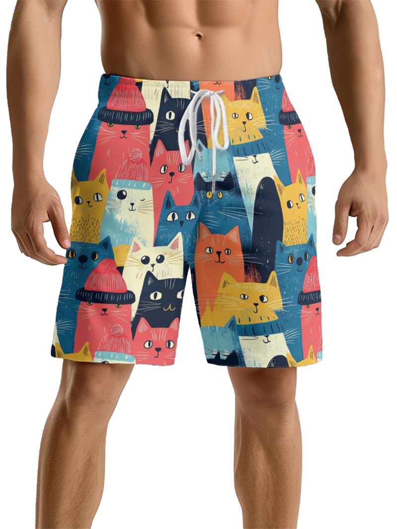 Unbeatable Quality New Men's Fitness Running Sports Basketball With Creative Cat Print Pattern Beach Shorts_voghion.com