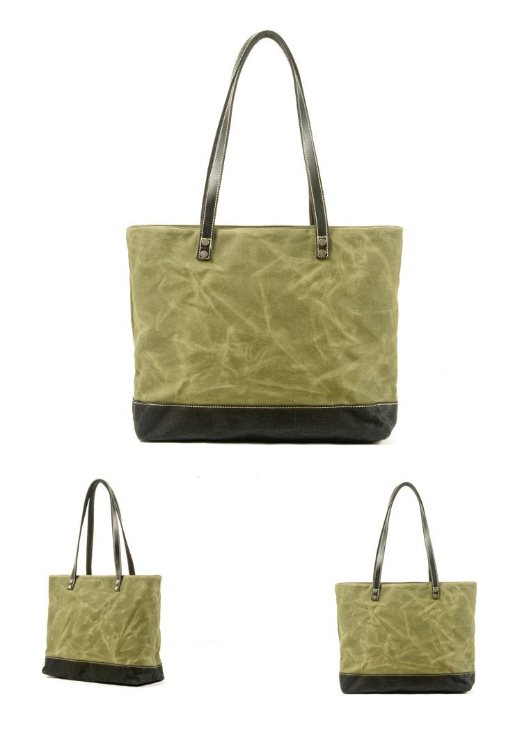 EU Vintage Canvas Bag Women's Shoulder Bag Large Capacity Shopping Bag Handbag Vintage Contrast Color Stitching Tote Bag_voghion.com