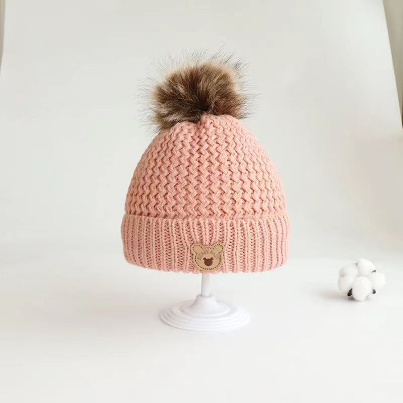 Sciarpa autunnale/invernale per bambini, due pezzi con velluto per uomo e donna, set di cappelli per neonati, berretto lavorato a maglia con orsetto_voghion.com