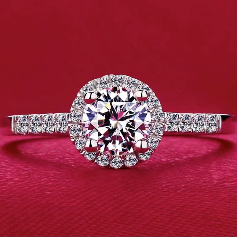 Anello rotondo con moissanite per donna, anello in argento a sei punte in stile coreano, streaming live_voghion.com
