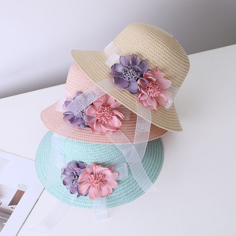 Neue Sommerkinderstroh-Eltern-Kind-kleine Umhängetasche Set Mädchen Baby Blume Fischertopf Big Eaf Sonnenblende Hut_voghion.com