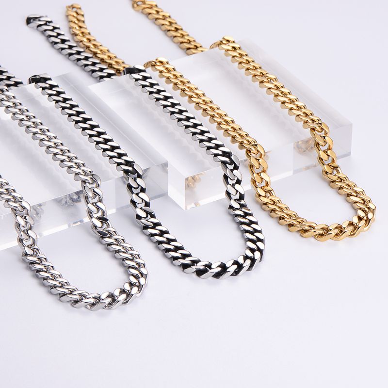 Men's Jewelry Hip Hop Jewelry Stainless Steel Polished Four Sided Grinding Necklace Cuban Chain Necklace_voghion.com