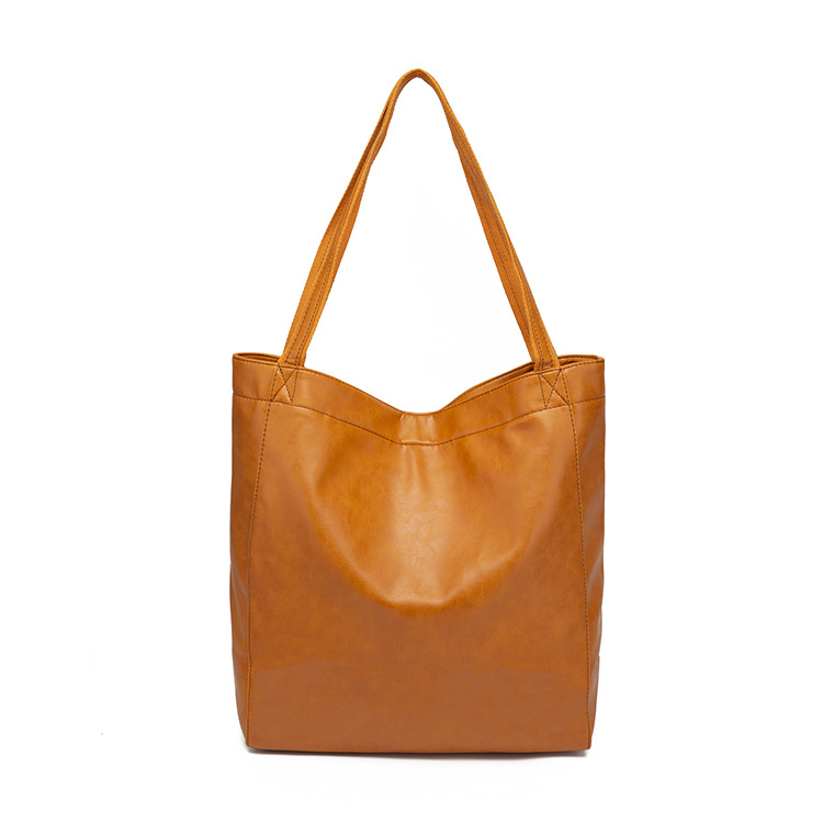 Retro oil wax leather simple all-in-one tote commuter women's bag shoulder bag_voghion.com