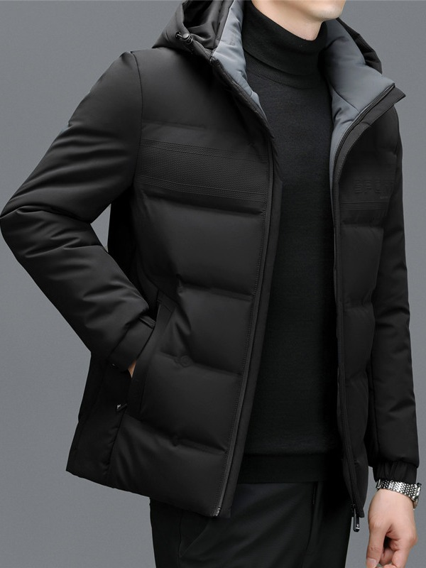 Kurze, verdickte, große Daunenjacke für Wintermänner, junge Männer können den Hut ausziehen, weiße Entendaunen, lockerer, warmer Mantel_voghion.com