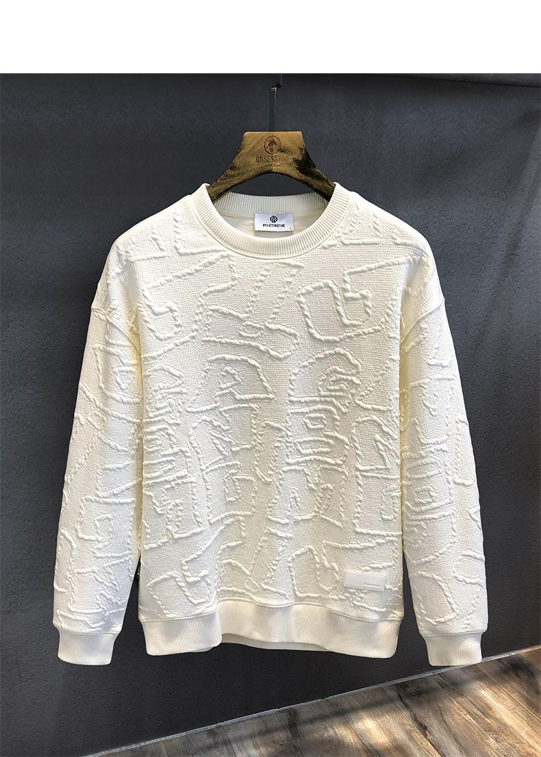 Herrenbekleidung Textur Jacquard Schweres Rundhals-Sweatshirt, Neuer Stil Im Frühling Und Herbst, Modisches, Vielseitiges Langarm-Unterhemd_voghion.com