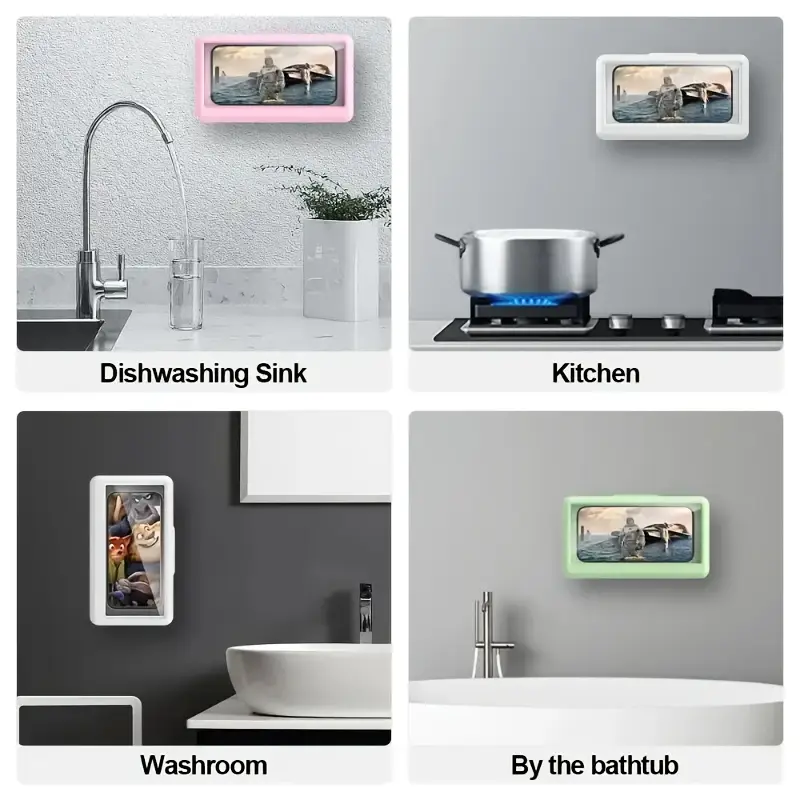 Bathroom Phone Waterproof Case, 7.5 In X 4.3 In Pink Plastic 360 Degree Rotatable Shower Phone Waterproof Box With Touch Screen_voghion.com