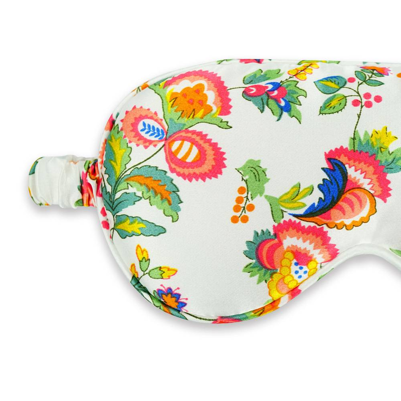 Maschera per dormire con stampa digitale floreale - Tessuto bianco effetto seta 100% traspirante, blocca la luce, morbida fascia regolabile_voghion.com