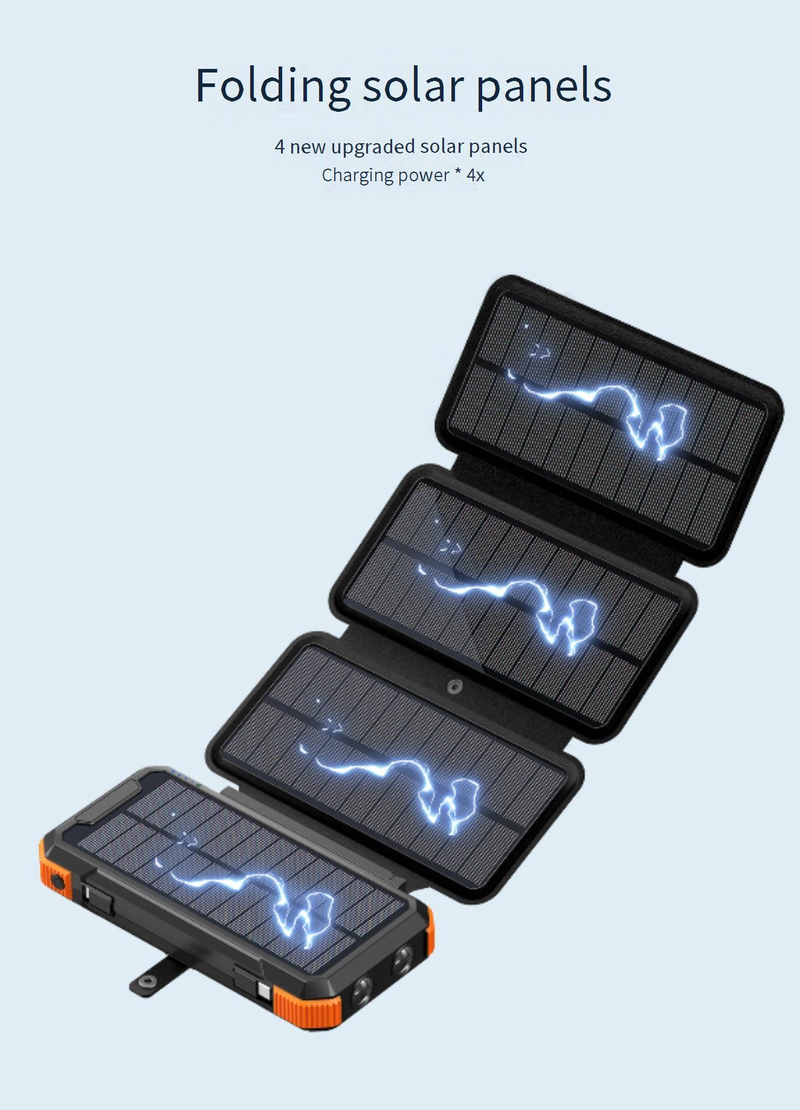 Power Bank Güneş Enerjili Mobil Güç Kablosuz Şarj Sökme Katlanabilir Açık Hava Power Bank Büyük Kapasiteli 20.000 MAh_voghion.com
