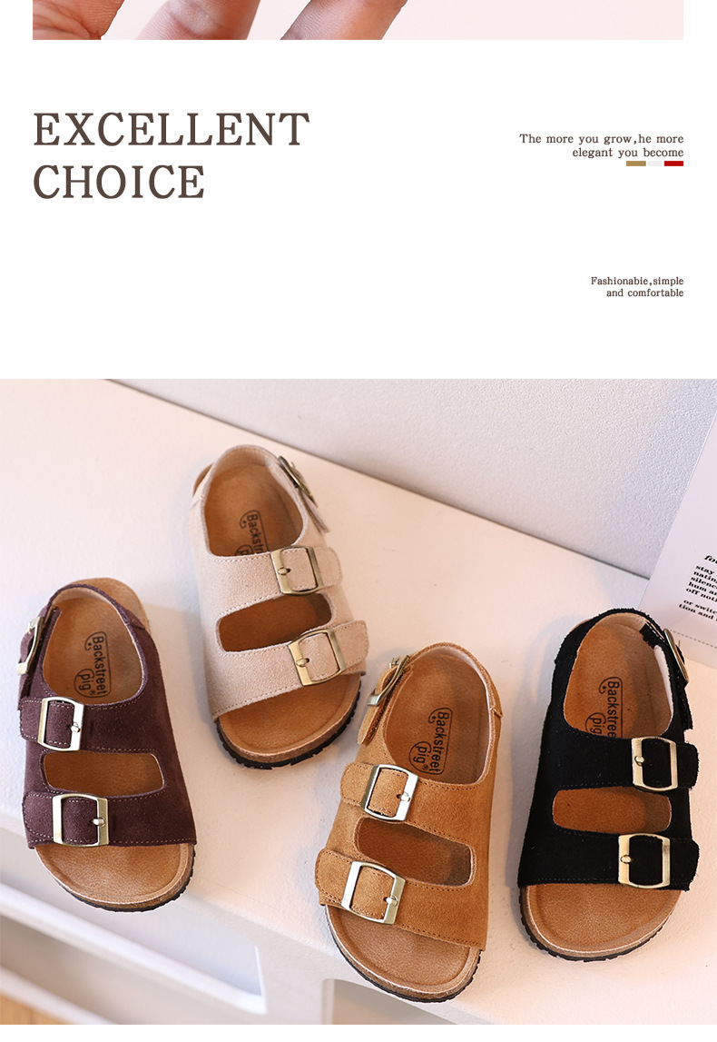 Mutter & Kinder Echtledersandalen Weiche Sohle Baby-Sandalen Retro Holzboden Mittlere und große Kindersandalen_voghion.com