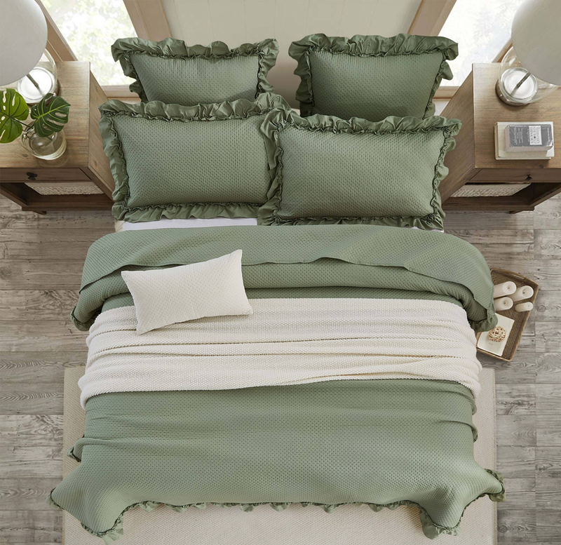 CG33 Washed Cotton Ruffled Bed Cover Set, Suitable For Bedrooms And Living Rooms (1* Bedspread +2* Pillowcase, No Duvet Core Or Pillow Core)_voghion.com