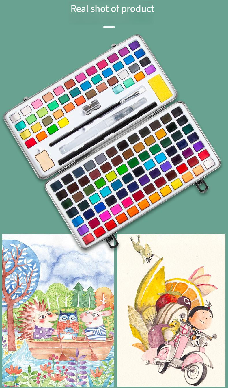 Oil Paints 128 Color Solid Watercolor Paint Set Art Supplies Pearlescent Color Fluorescent Color Candy Color Watercolor Painting_voghion.com