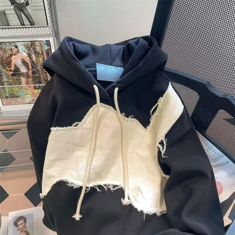 Felpa con cappuccio color-block alla moda per uomo - Pullover streetwear oversize con fodera in pile e design patchwork - Moda urbana casual autunnale_voghion.com