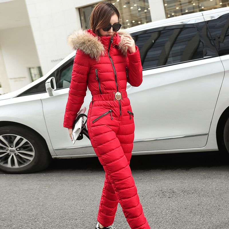 Kadın Giyim Pamuklu Ceket Kışlık Kayak Tulumu Suni Kürk Kapüşonlu - Snowboard ve Açık Hava Aktiviteleri İçin Slim Fit Termal Dolgulu Mont_voghion.com