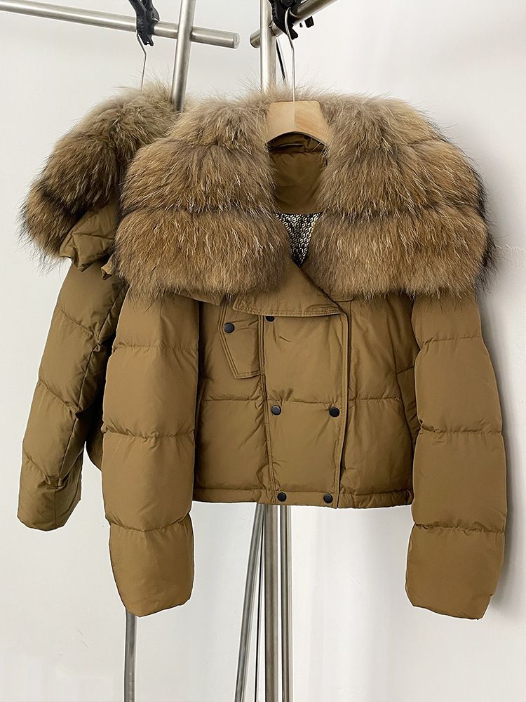 Women's Winter Fox Fur Trim Short Down Jacket With Luxury Faux Fur Collar, Thickened Casual Parka Coat For Fashion & Warmth_voghion.com