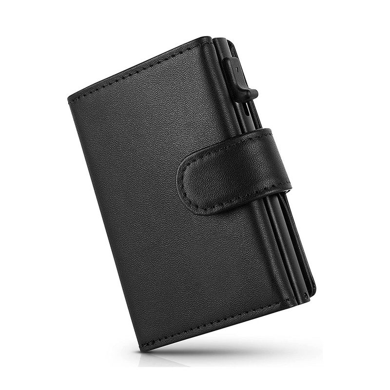 Portafoglio da uomo con cerniera, porta carte in lega di alluminio con cerniera, porta monete, porta carte RFID in microfibra con scatola di alluminio a spinta laterale, per il commercio estero_voghion.com