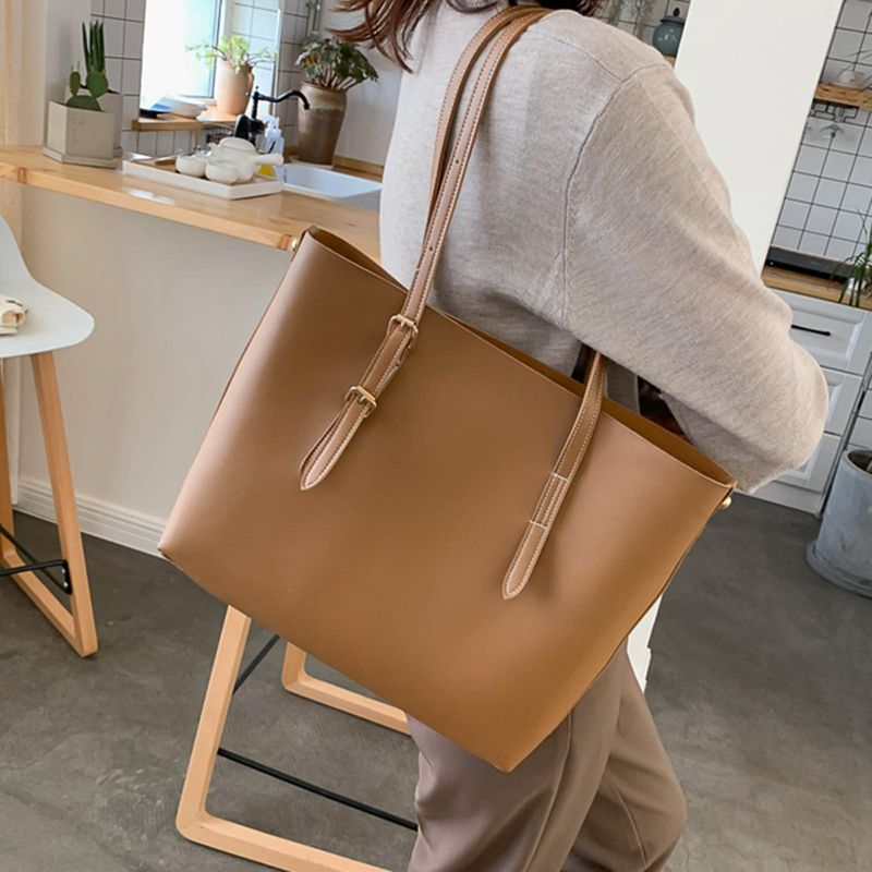 Lihao Single Shoulder Bag Large Capacity Top Handle Adjustable Zipper  Leather Solid Color Women Tote Handbag for_voghion.com