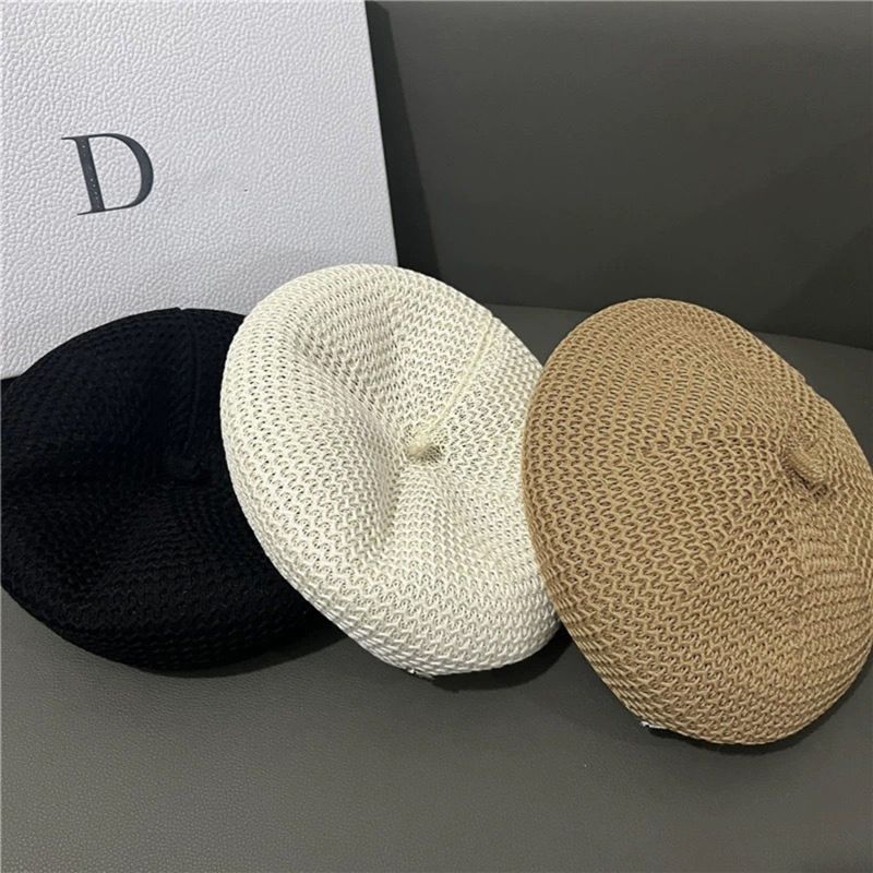 New Arrivals 2024 Women Summer Thin Bere Versaile Sereoypes Pleaed Design Breahable Kni Paperboy Cap Aris Fashion Painer_voghion.com
