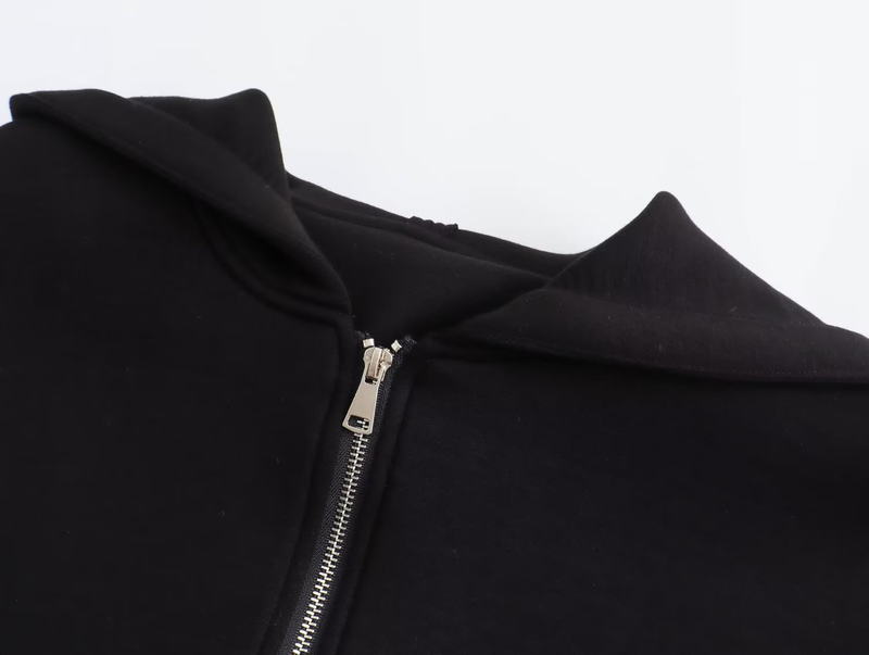 Kadın kapşonlu uzun uzay pamuklu ceket bol hırka sweatshirt_voghion.com