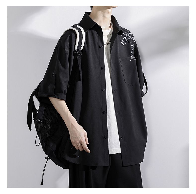 Camicia bianca a maniche corte, giacca da uomo alla moda in seta ghiacciata ad asciugatura rapida, camicia a maniche a 7 quarti, estate_voghion.com