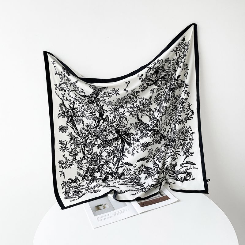 90 künstlerisches Design dünner Schal leichter und weicher Twill-Simulationsseide großer quadratischer Schal_voghion.com