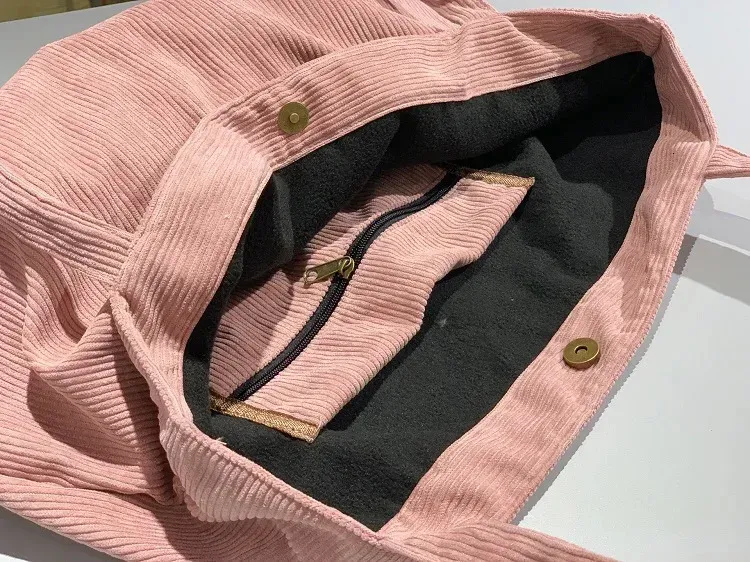 Borsa a mano da donna in velluto a coste 2023 per la spesa, per ragazze, con cerniera, ecologica, spessa e capiente, borsa a tracolla invernale 250408l_voghion.com