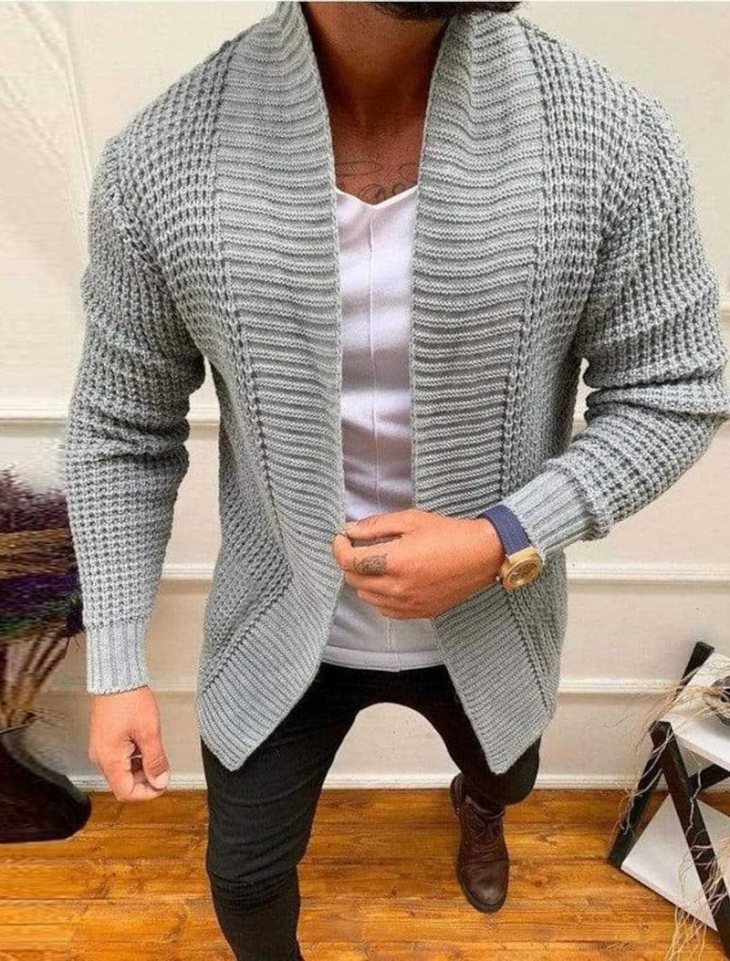 Herrenbekleidung Independent Station Neuer Herrenmantel Mode Herren Casual Langarm Einfarbig Strickpullover Herrenbekleidung_voghion.com