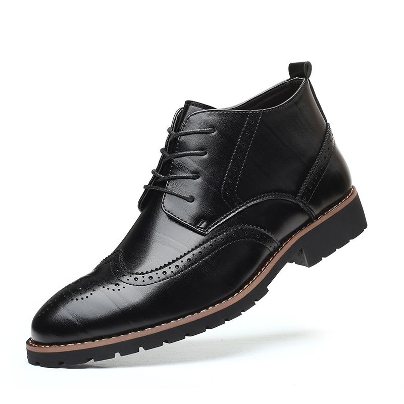 Euro Step Martin Brogue Ankle Boots High-top Leather Formal Business Men's Shoes Extra Large Size_voghion.com