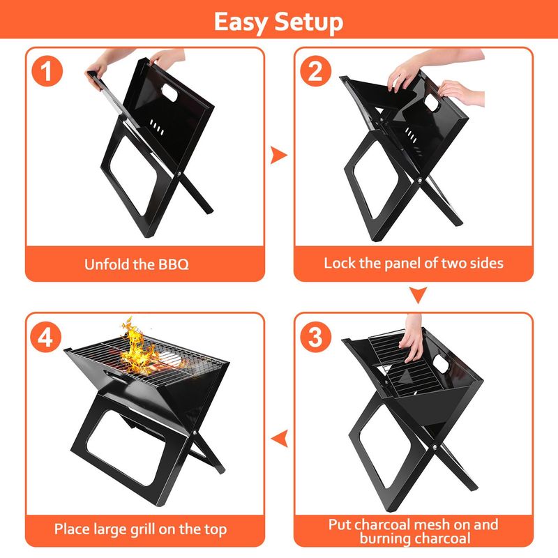 Portable Charcoal Grill - Mini BBQ Grill - Small Table Top Charcoal Grill For Camping, Outdoor Cooking - Foldable Camping Grill For Picnics, Tailgating And Backyard Grilling_voghion.com
