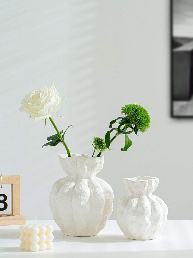 Vaso in ceramica bianca francese, di alta qualità, stile Wabi-sabi, decorazione per tavolo da soggiorno, vaso di fiori secchi_voghion.com