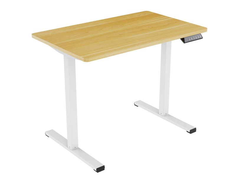 Electric Standing Desk Whole Piece Adjustable Height Desk Home Office Computer Workstation Sit Stand Up Desk (White Frame + Maple Top)_voghion.com